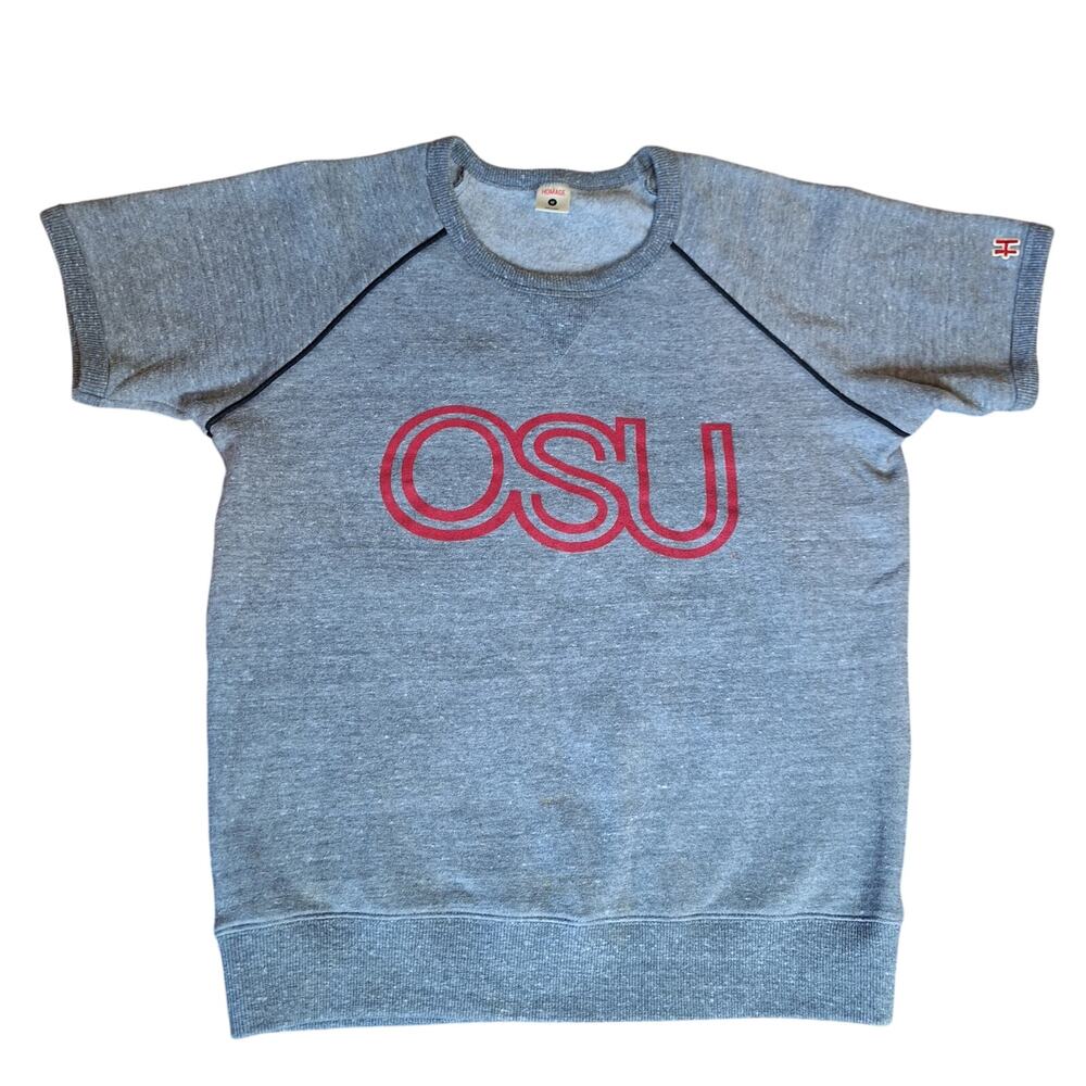 HOMAGE Ohio State University OSU Short Sleeve Sweatshirt Mens Gray Heather - M